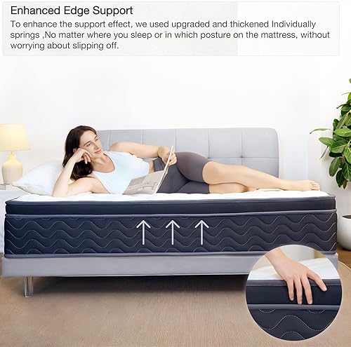 Miniatura 5 de Colchón híbrido King de 12 pulgadas en una caja con espuma viscoelástica y resortes ensanchados, soporte de borde mejorado de firmeza media para un
