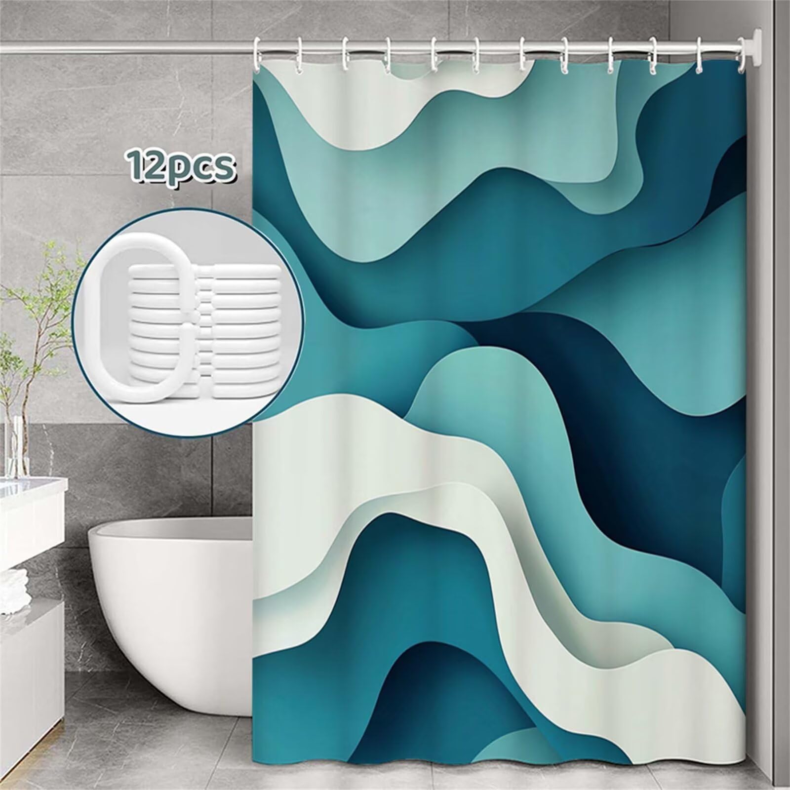 Tenda da Doccia turchese Semplice,Tenda Doccia 240x200cm,Shower Curtain Lavabile in Lavatrice con Orlo Ponderato e 12 Ganci,Impermeabile Tende Vasca da Bagno Lavabile Poliestere per Ambienti Umid Z-55