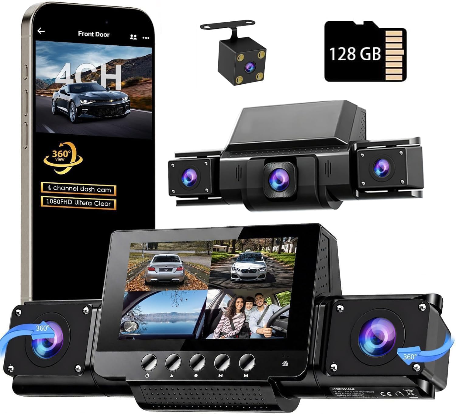 Photo 1 of 4 Channel Dash Cam Front and Rear with 360° View for All-Round Protection, 4-Way Recording, Built-in 5G WiFi & GPS, APP Control, 8 IR LEDs, 24H Parking Monitor, G-Sensor, Free TF Card (128GB)https://q.me-qr.com/R6w52kxy