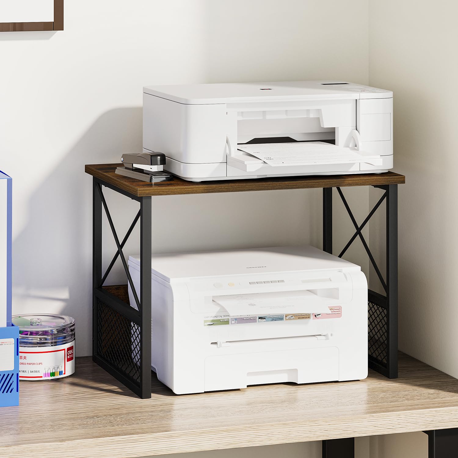 Soporte de impresora para escritorio, soporte de impresora de escritorio, organizador para oficina en casa, para encima y debajo del escritorio, escáner de fotocopiadora de máquina de fax, 7