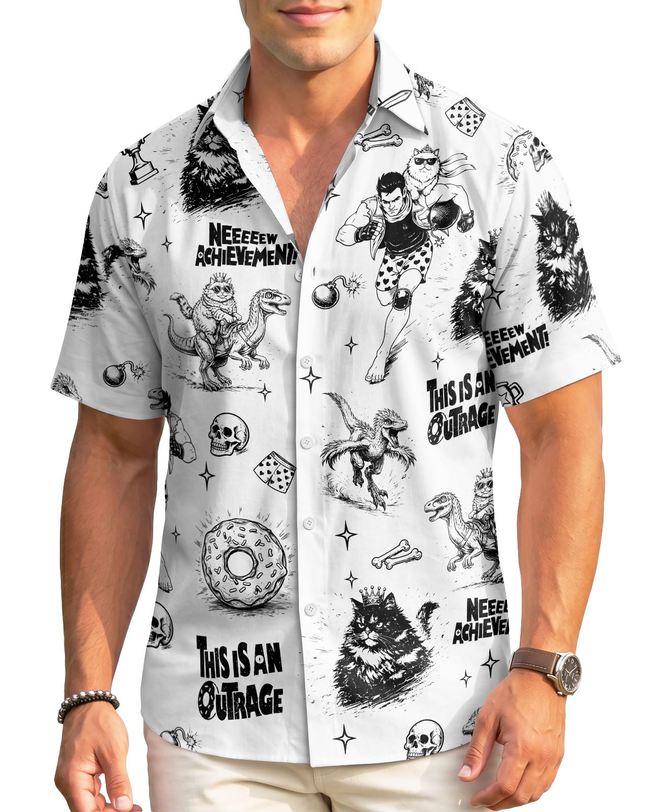 99TIMORO Funny Film Summer Button Down Shirt Men Short Sleeve Top | Movie Character Hawaiian Shirts for Men Lightweight Breathable Beach Vacation Business Casual Summer Gifts Classic Fit