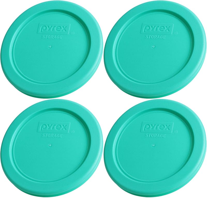 Pyrex 7202-PC (1 taza) Tapa verde para almacenamiento de alimentos (paquete de 4) - Fabricado en EE. UU. | Plástico sin BPA | Cierre reductor de derrames | Construcción ligera | Organización de la cocina
