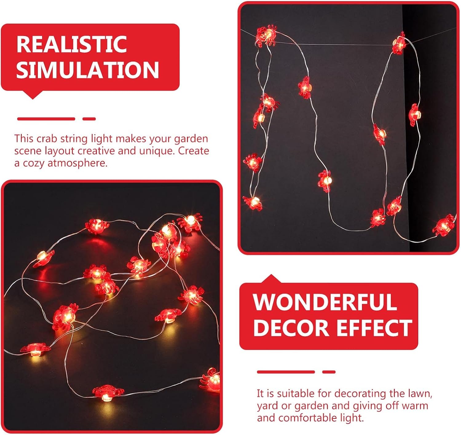 Uonlytech 1 Set Crab String Light 20 LEDs Fairy Light Battery Operated Sea Beach Ocean Theme Party Lights for Kid Birthday Outdoor Wedding Homes Gardens Patio Party 2m