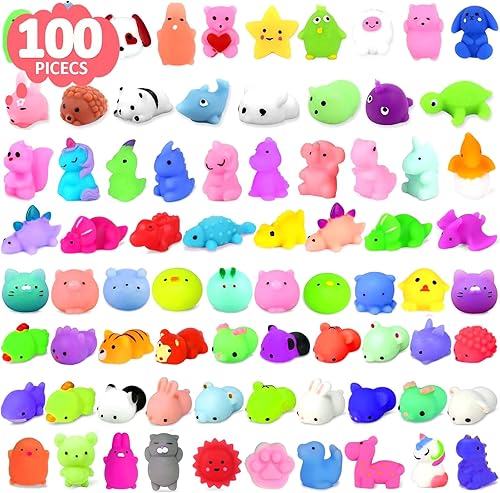 100 juguetes esponjosos Mochi, rellenos de cesta de Pascua, mini recuerdos de fiesta para niños, juguetes sensoriales a granel, juguetes de caja del