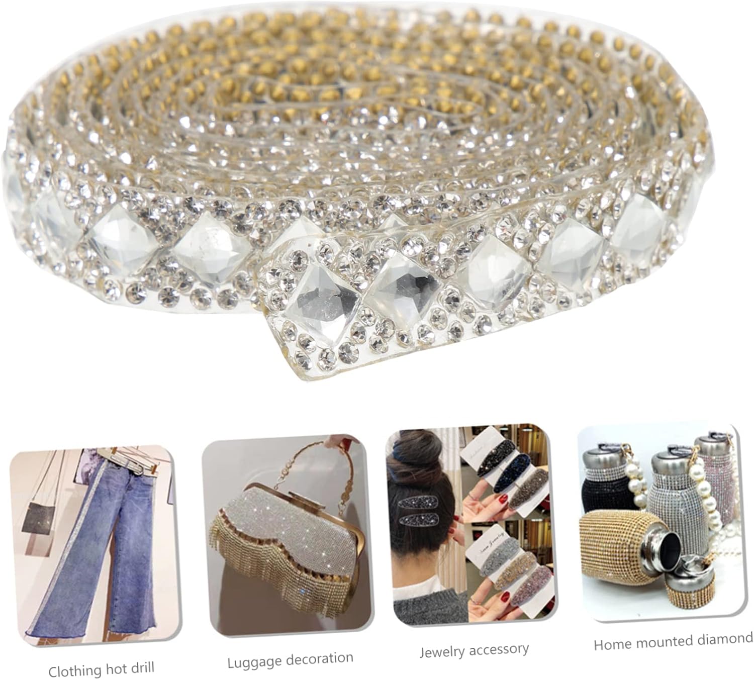 1roll Self Adhesive Rhinestone Ribbon Bling Decorative Trim for DIY Clothing Craft Wide Glass Rhinestone Roll for Embellishing Apparel Accessories and Home