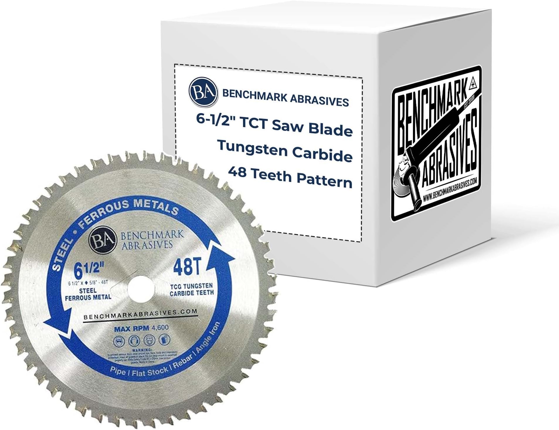 Benchmark Abrasives TCT 6 1/2 Inch Circular Saw Blade, Tungsten Carbide Tipped Metal Cutting Saw Blades for Cutting Metal, Stainless Steel, Ferrous Metals, Miter Saw Blade (6-1/2" 48 Teeth)