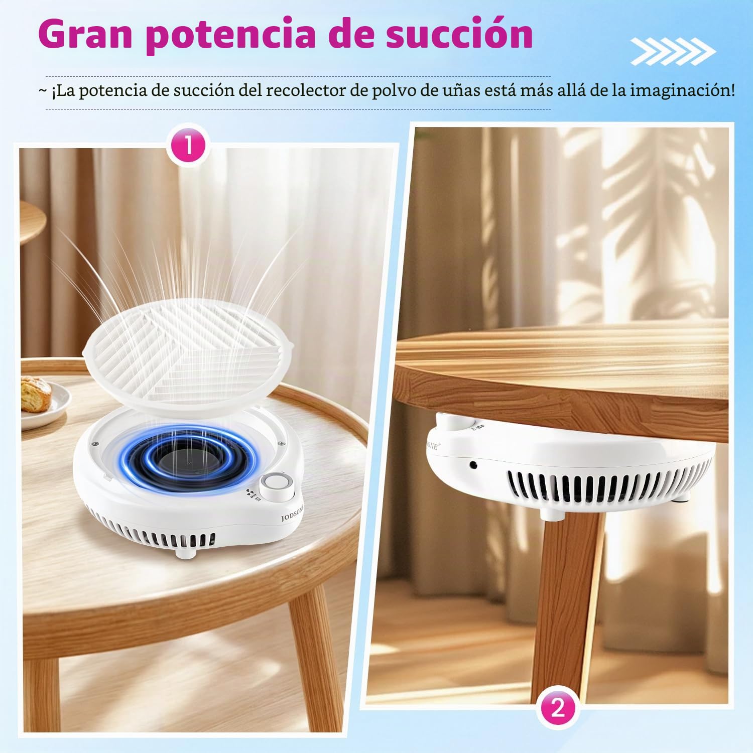 JODSONE 80W Recolector de Polvo de Uñas Aspirador Compacto Ventilador Eficaz Plumero Redondo Imprescindible para Manicura