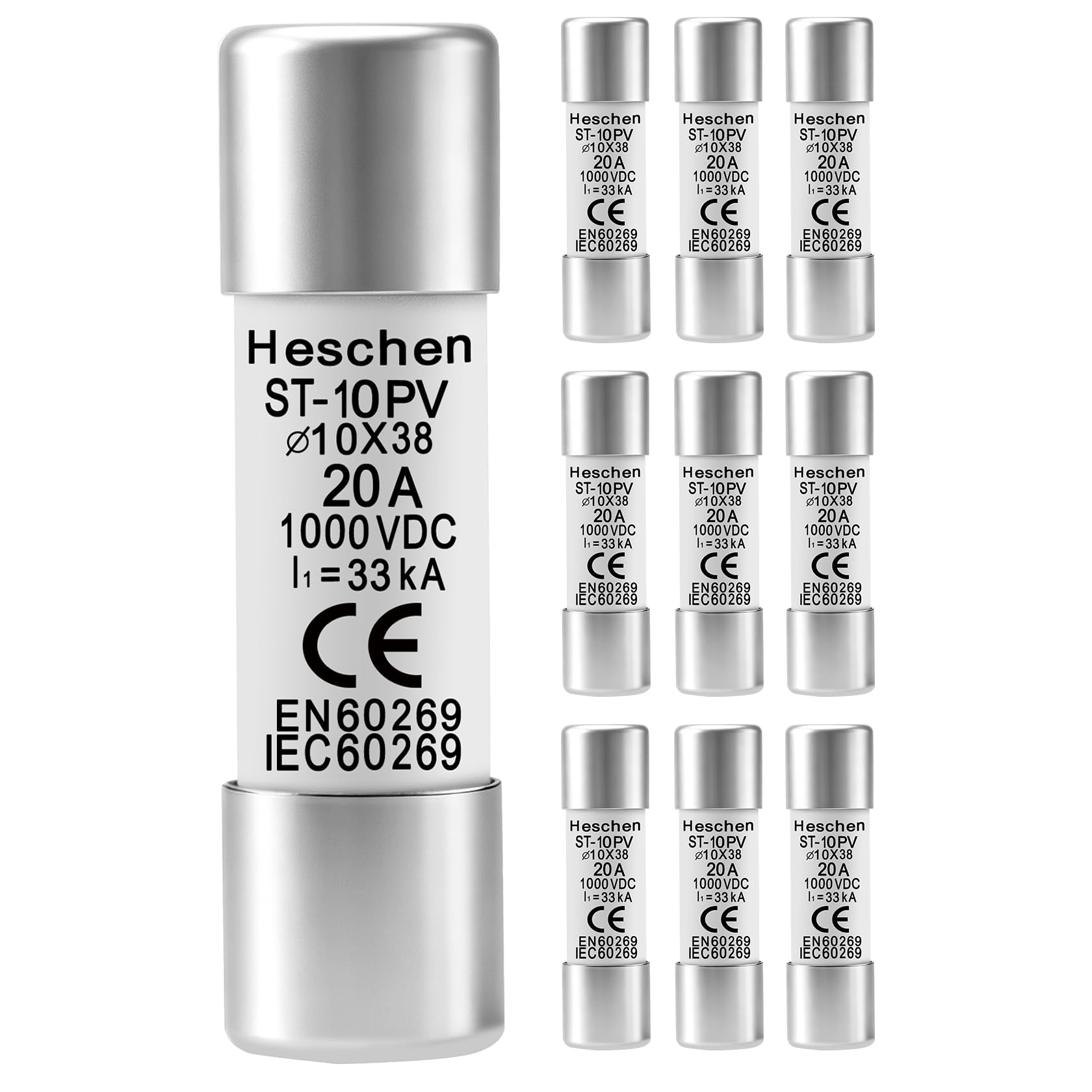 Heschen Solar DC1000V PV Fuse, Photovoltaic Fuses, gPV Type Fuse Link, ST-10PV, 10 * 38mm, 20A 1000VDC, for Solar PV System Protection, 10PCS-image-31