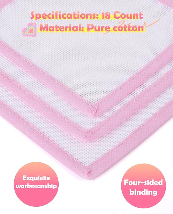 3PCS Pink Bound Needlepoint Canvas 18 Mesh Cotton Blank Canvas