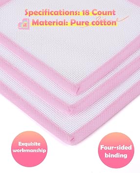 3PCS Pink Bound Needlepoint Canvas 18 Mesh Cotton Blank Canvas
