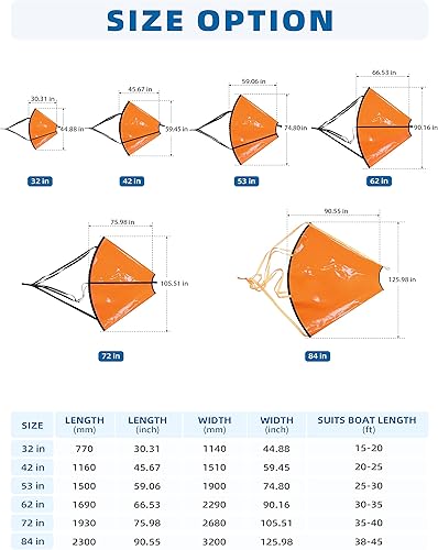 Miniatura 4 de BLUEWING Sea Anchor - Calcetines de pesca para barco de pesca 840D, nailon 32, 42, 53, 62, 72, 84 pulgadas, paracaídas, anclaje de deriva para barco