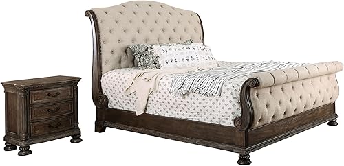 Furniture of America FOA Kai - Juego de dormitorio de madera de tono natural de 2 piezas, tamaño King + mesita de noche