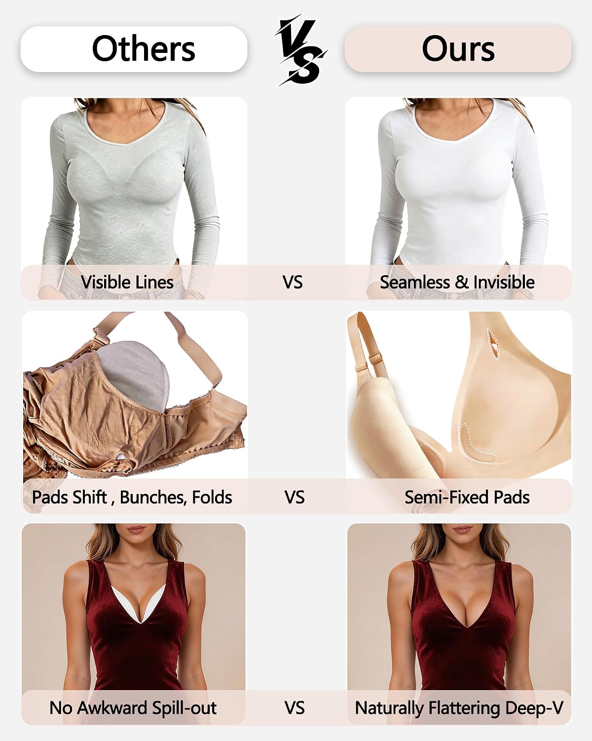 Jelly Wireless Push Up Bras for Women, Deep V Seamless T-Shirt Bra with Natural Lift & Support, Semi-Fixed Pads