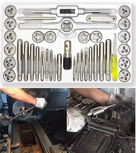 Miniatura 2 de NORTOOLS Juego de 40 troqueles de aleación de aceros para cortar hilos externos e internos SAE en pulgadas para crear nuevos hilos o reparar hilos