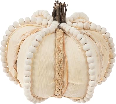 Hobby Lobby Cream Cornhusk Braided Pumpkin, 6" H x 5.5" W x 5.5" D | Fall Harvest Thanksgiving Table Centerpiece Decor