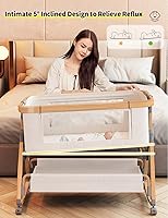 Vista 7 de bonbay Moisés de bebé, moisés de noche para bebé, 4 en 1, moisés portátil con ruedas, mosquitero y cesta de almacenamiento, cuna mecedora ajustable