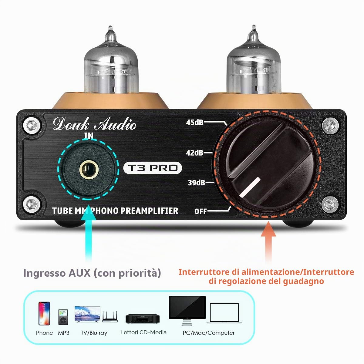 Nobsound, HiFi MM Phono, preamplificatore, mini, tubo a vuoto, stereo, audio, phono, amplificatore da palco