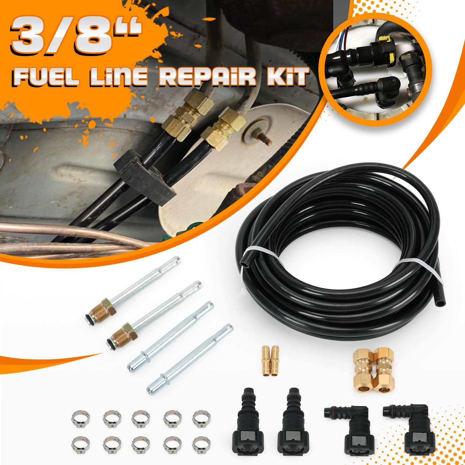 3/8" Fuel Line Repair Kit Automotive Replacement Nylon Fuel Line Repair Kit (23 Pack)