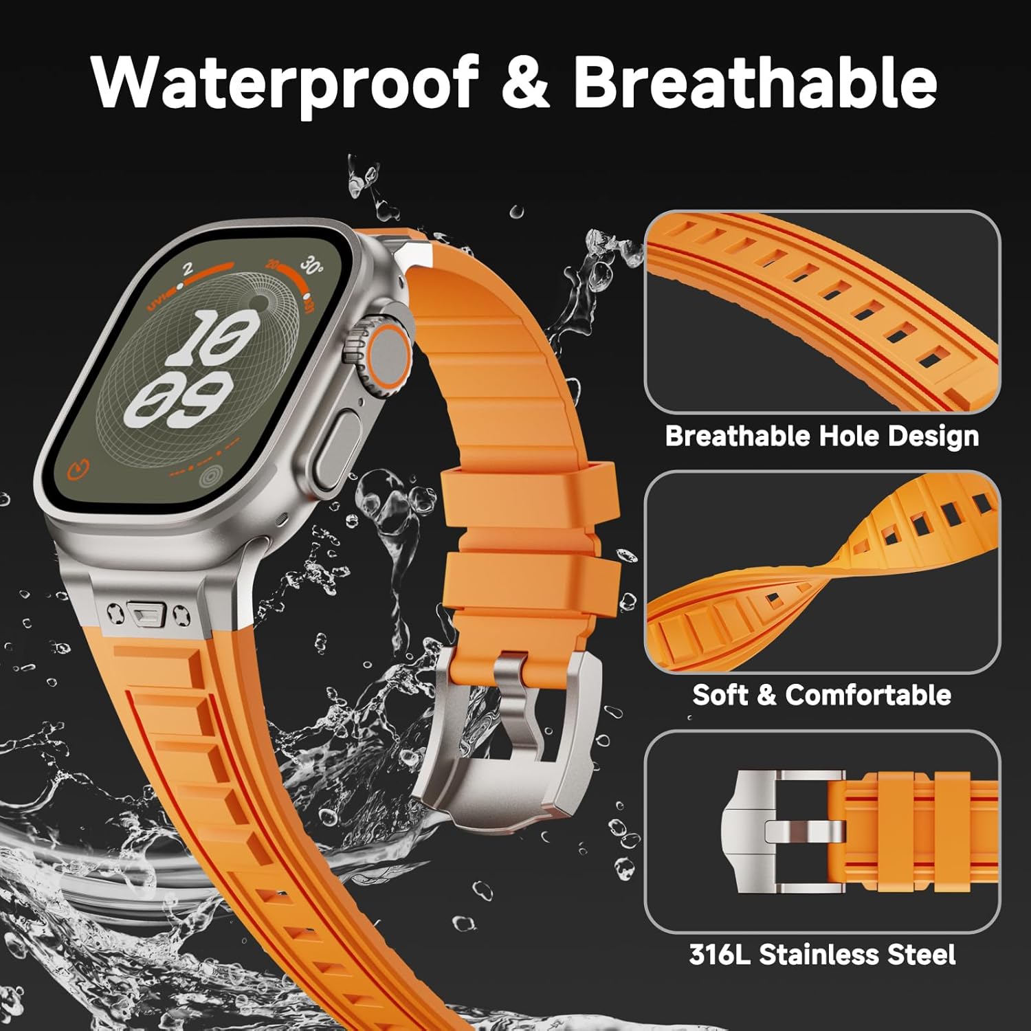 Sport Band Compatible with Apple Watch Ultra/Ultra 2 Band 49mm, Men Luxury Rugged Silicone Rubber Strap for iWatch Series 10 9 8 7 6 5 4 3 2 1 SE 46mm 45mm 44mm