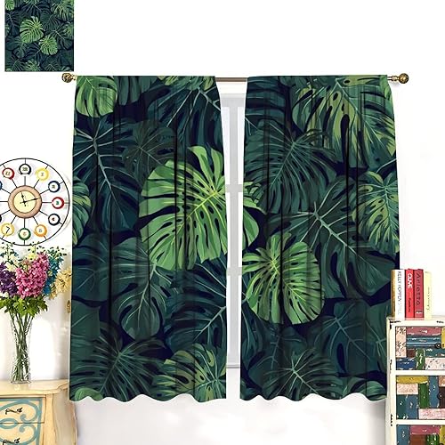 Miniatura 3 de Cortinas opacas de hojas verdes, plantas tropicales de selva, hojas, impresión artística para sala de estar, dormitorio, cocina, decoración con