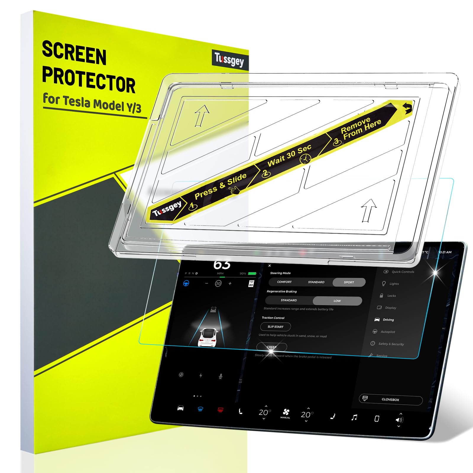 New Version Tesla Model Y/3 Screen Protector Accessories Matte No More Glare! Anti Fingerprint?Premium Tempered Glass Screen Protector with Alignment Kit for Model Y(2024-2020) Model 3(2023-2017)
