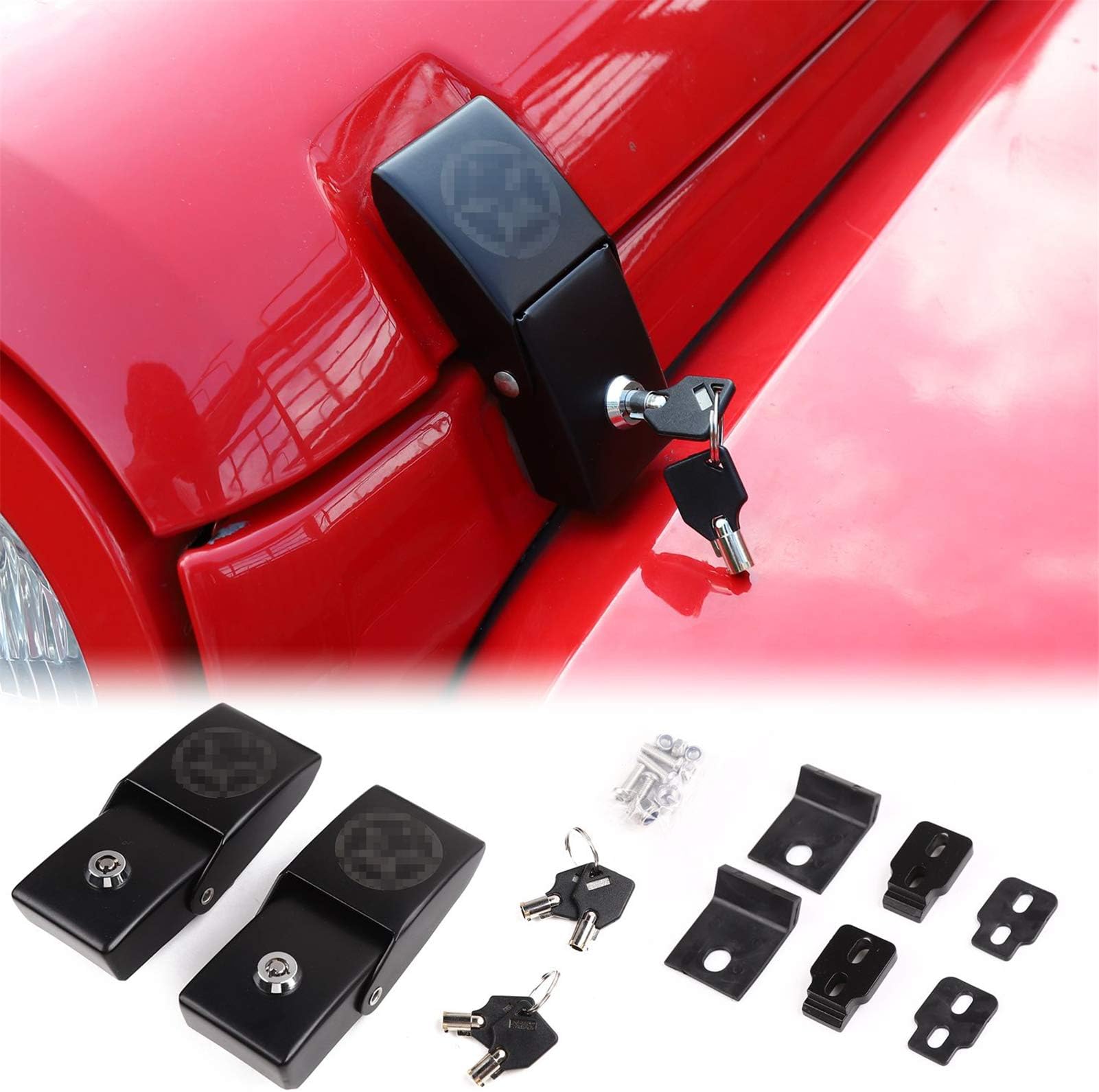 JeCar Hood Latches Locking Hood Catch Kit Aluminum Alloy Hood Locks Compatible with Jeep Wrangler 2007-2018 JK JKU, 2018-2023 JL JLU & 2020-2023 Gladiator JT, Skull Style
