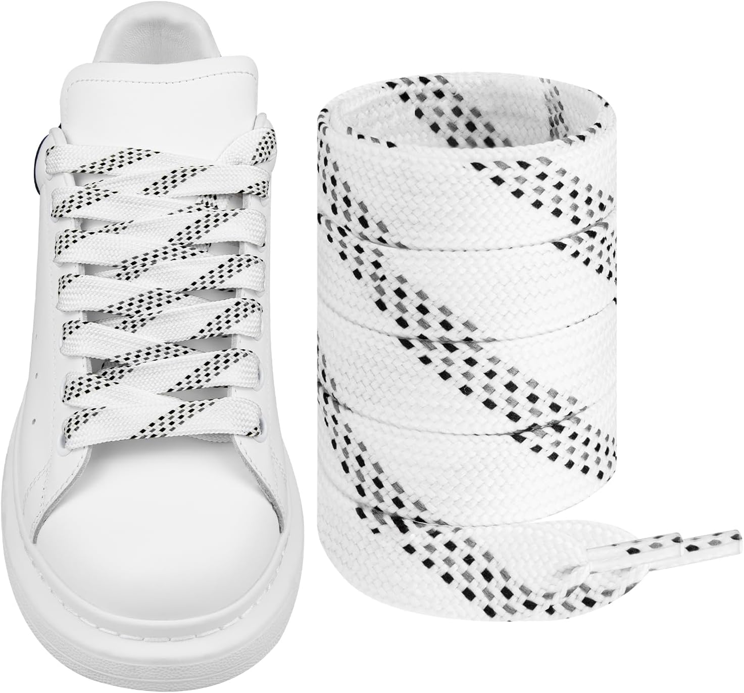 Endoto Shoelaces for Alexander McQueen Flat Shoe Laces Replacement Sneaker Shoes(Color:B&W&G,Size:50Inch)