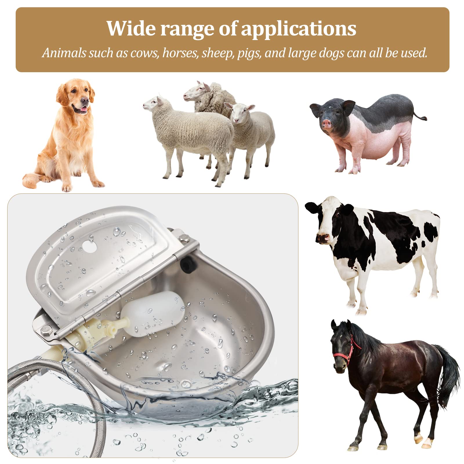 Abreuvoirs Abreuvoir à BéTail Automatique 5 en 1 Inoxydable Abreuvoir à Bovins avec 1 Vanne à Flotteur 1 Tuyau Rraided et 2 Vis D'Expansion Abreuvoir pour Chevaux Cheval Chien