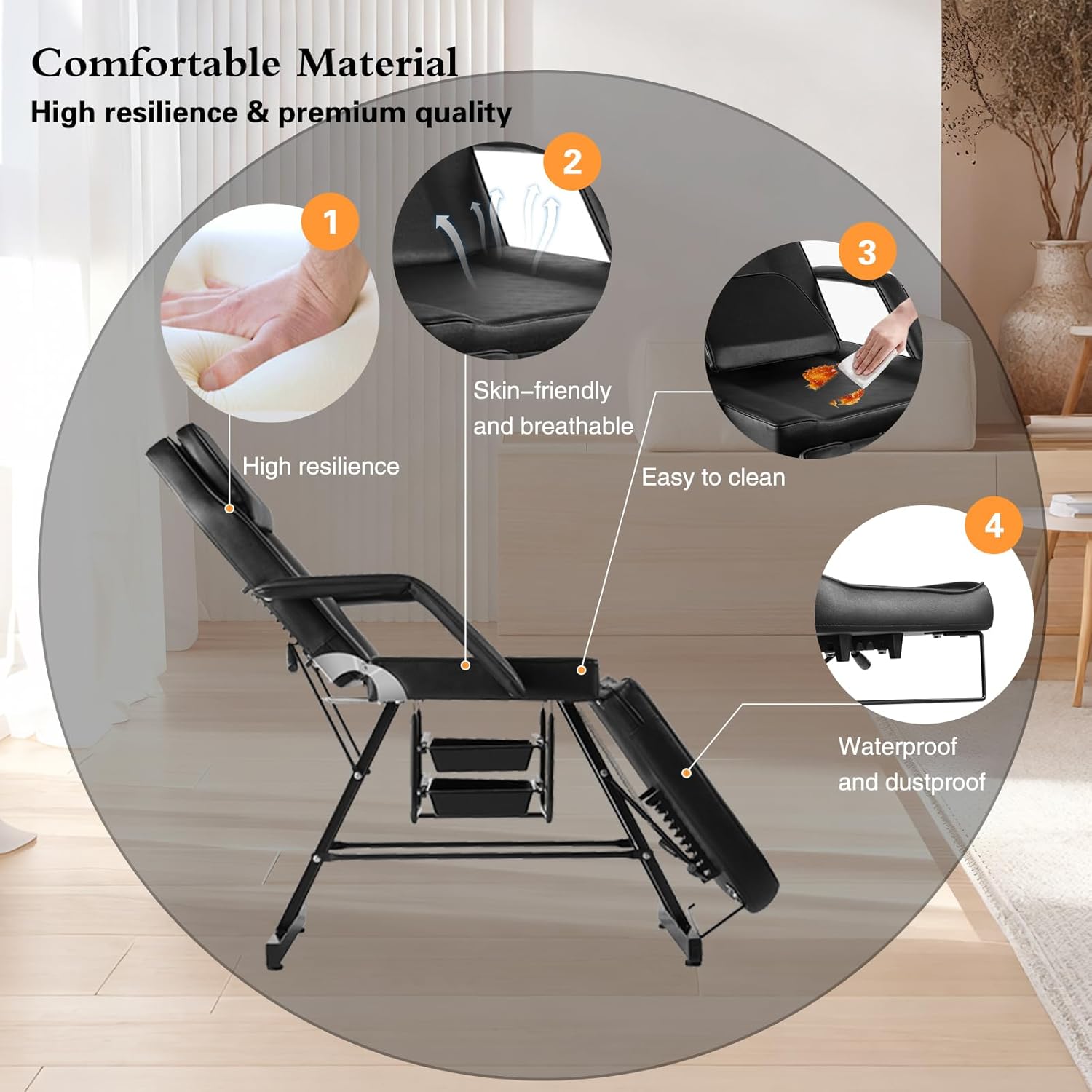 Facial Chair,73″ Tattoo Chair for Client,3-Section Adjustable Massage Table with Stool,Multipurpose Beauty Beds Salon Equipment for Esthetician,Tattooshop,Spa (Black)