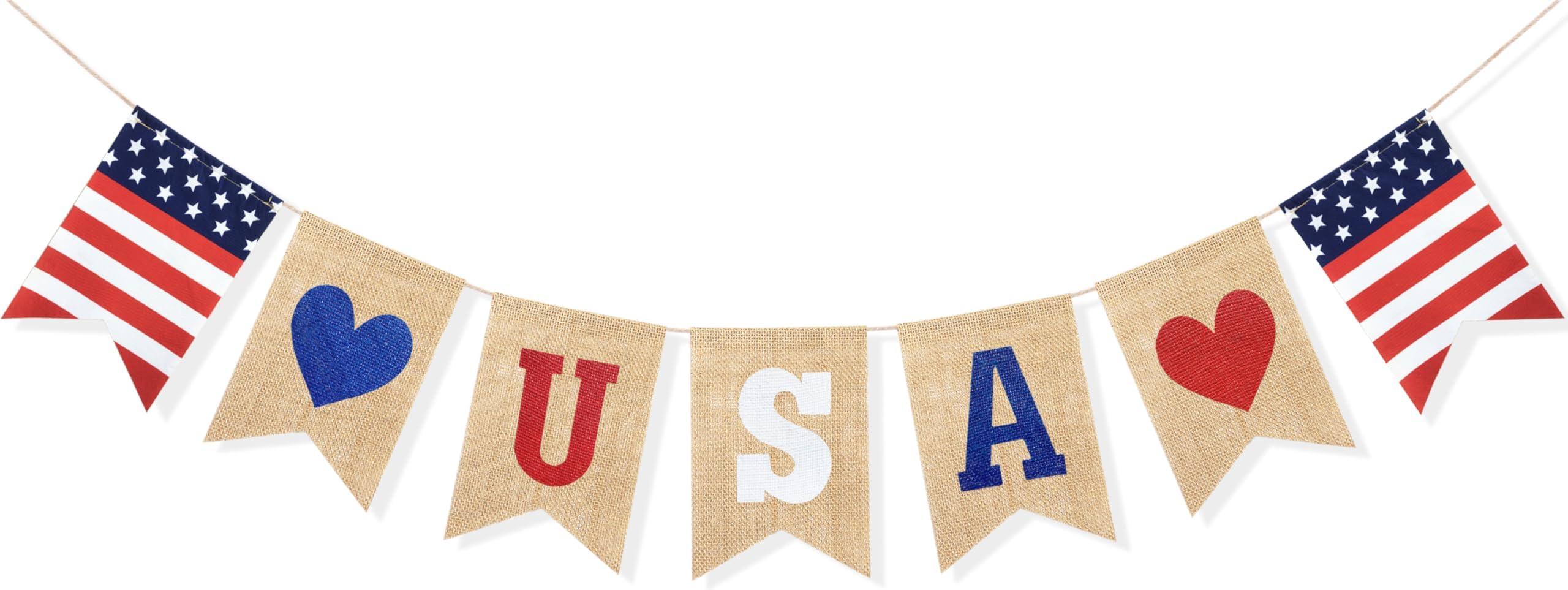 Uniwish USA Banner Burlap Bunting 4th of July Decorations American Independence Day Celebration Red White and Blue Theme Party Decoration Supplies