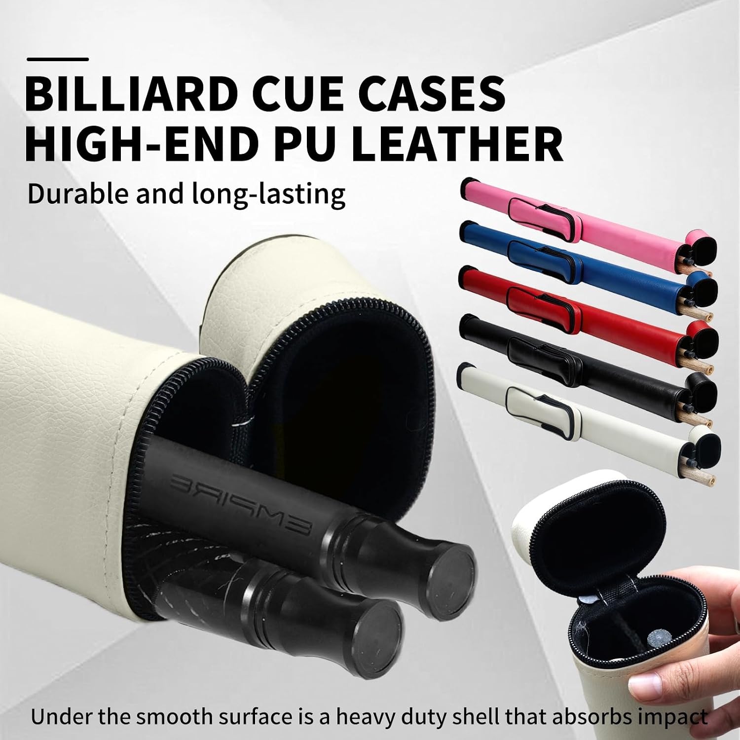 Billiard Pool Cue Hard Case, Holder for 1/2 Billiard Cue (Holder 1 Butt / 1 Shaft) - Black/Blue/Pink/Red/White