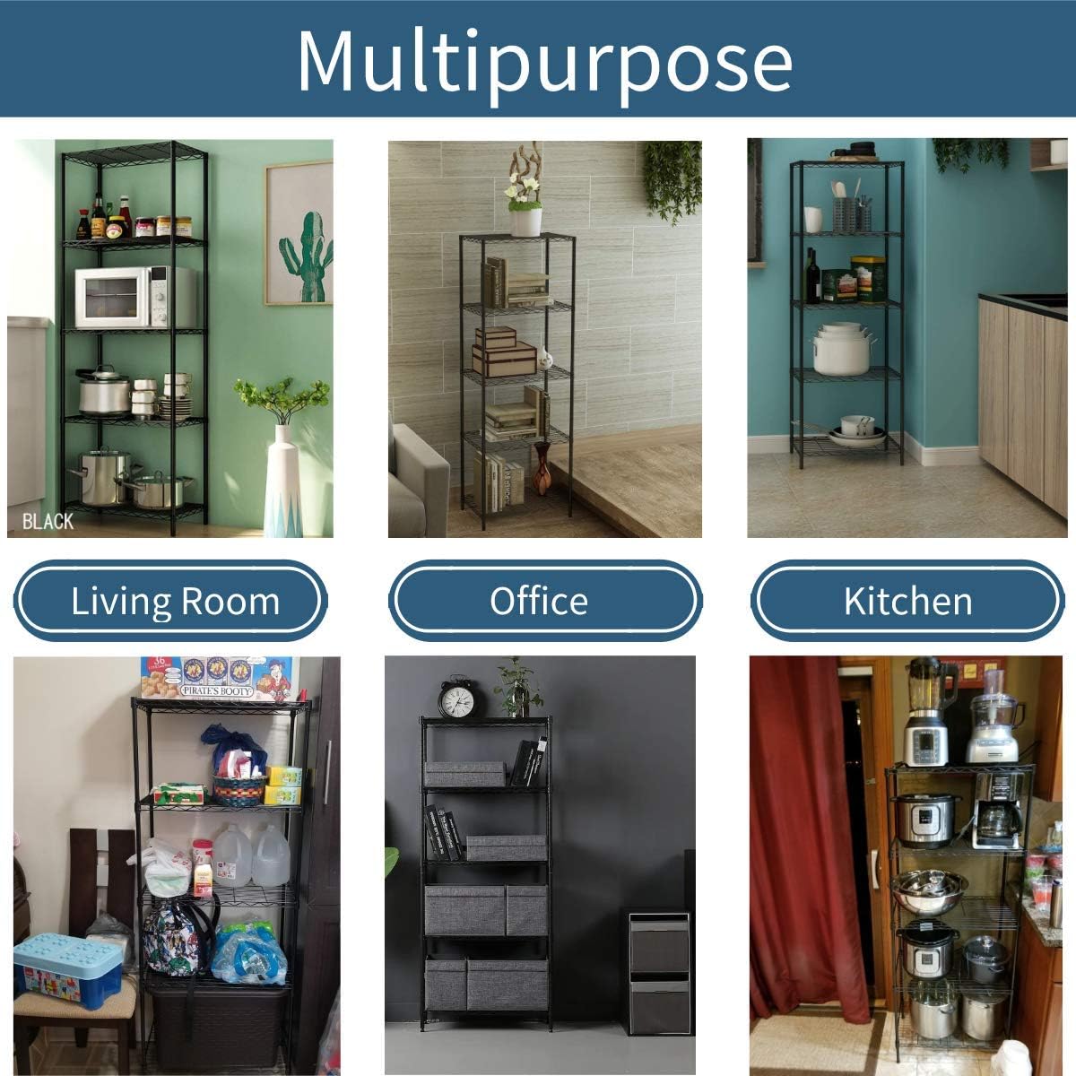 Storage Garage Organizer Metal Shelving Unit， 5-Tier 24" Steel Utility Wire Storage Racks and Shelving， 750Lbs Rust-Proof Storage Shelves , NSF Certification Shelf for Kitchen Office Garage