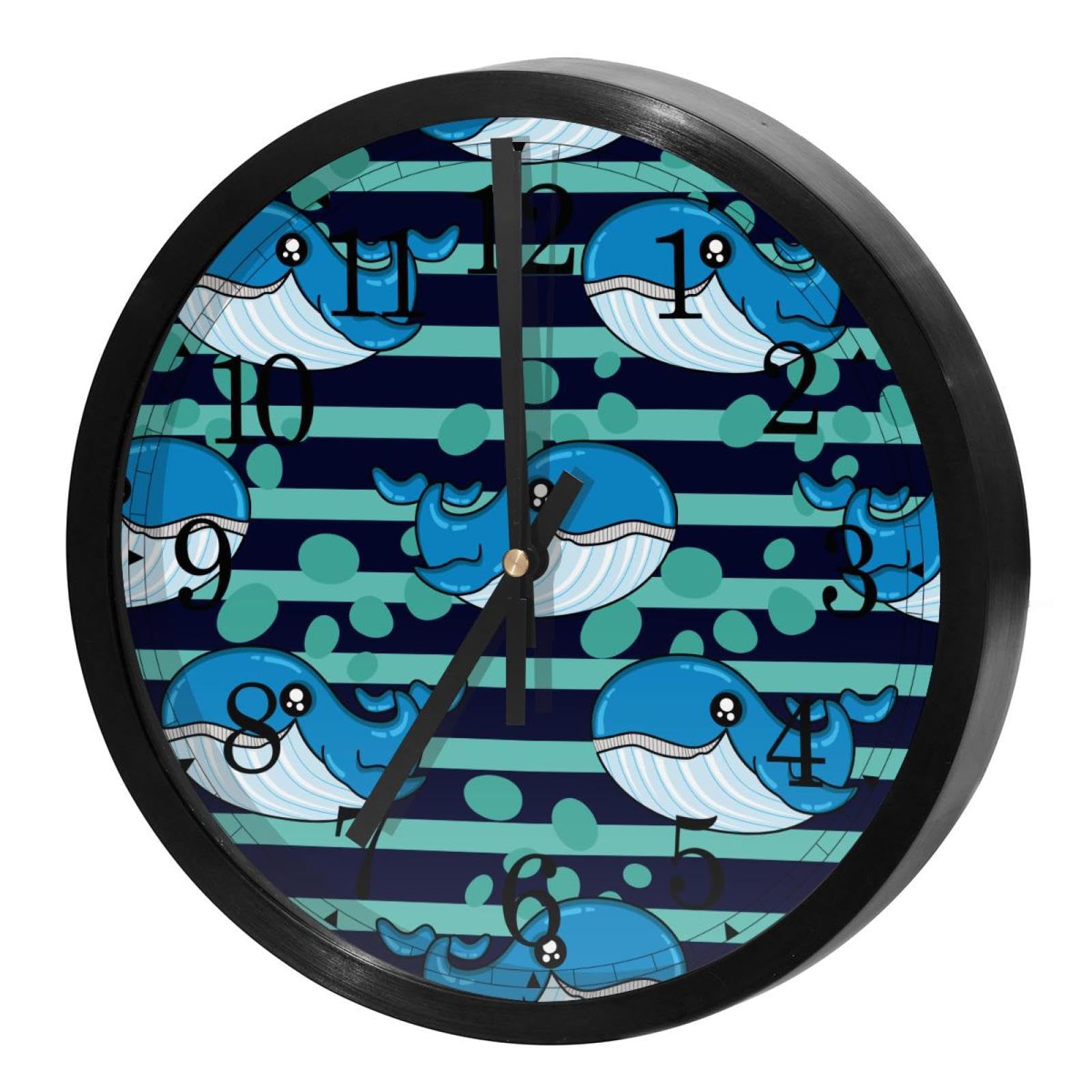 Horloge murale à piles sans bruit avec motif baleine pour s'endormir