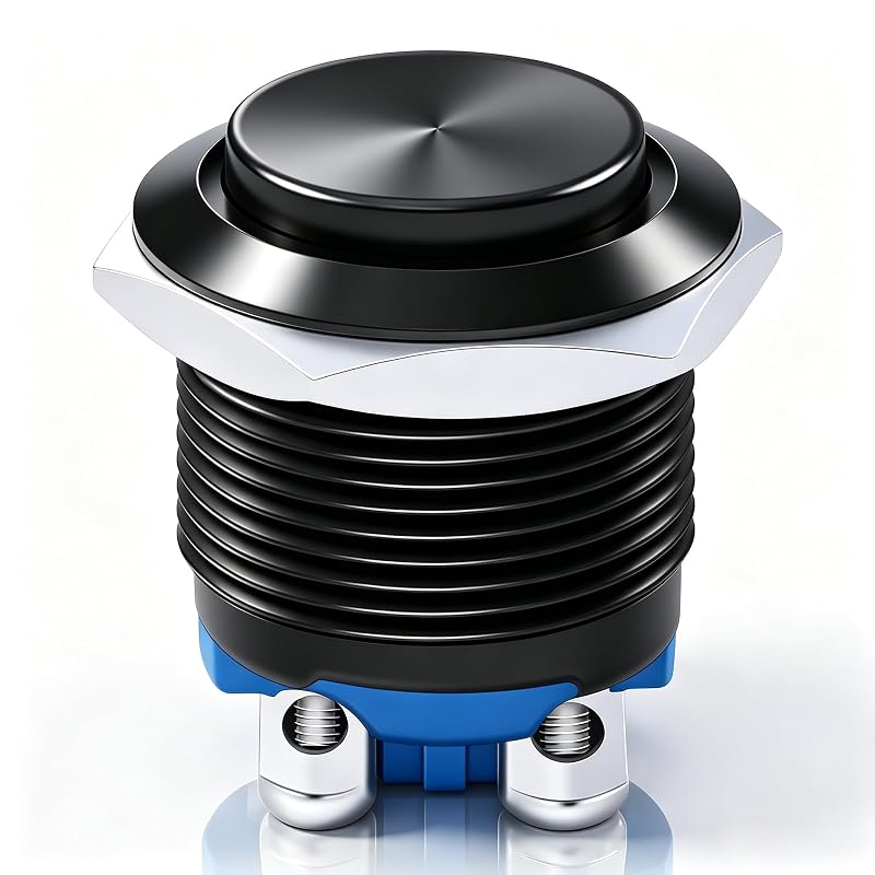 Interruptor tipo botão pulsador momentâneo Twidec metálico preto IP65, 16 mm, SPST 1NO – 1 unidade