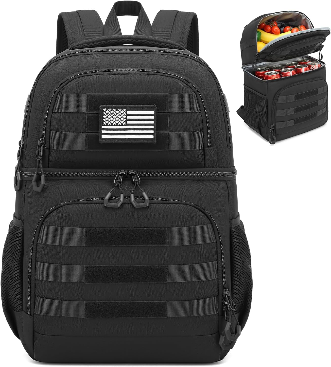 Insulated Lunch Backpack for Men, Tactical Cooler Backpack, Double Deck Leak Proof RFID Backpack Coolers for Work, Camping, Hiking & Picnic (Black)