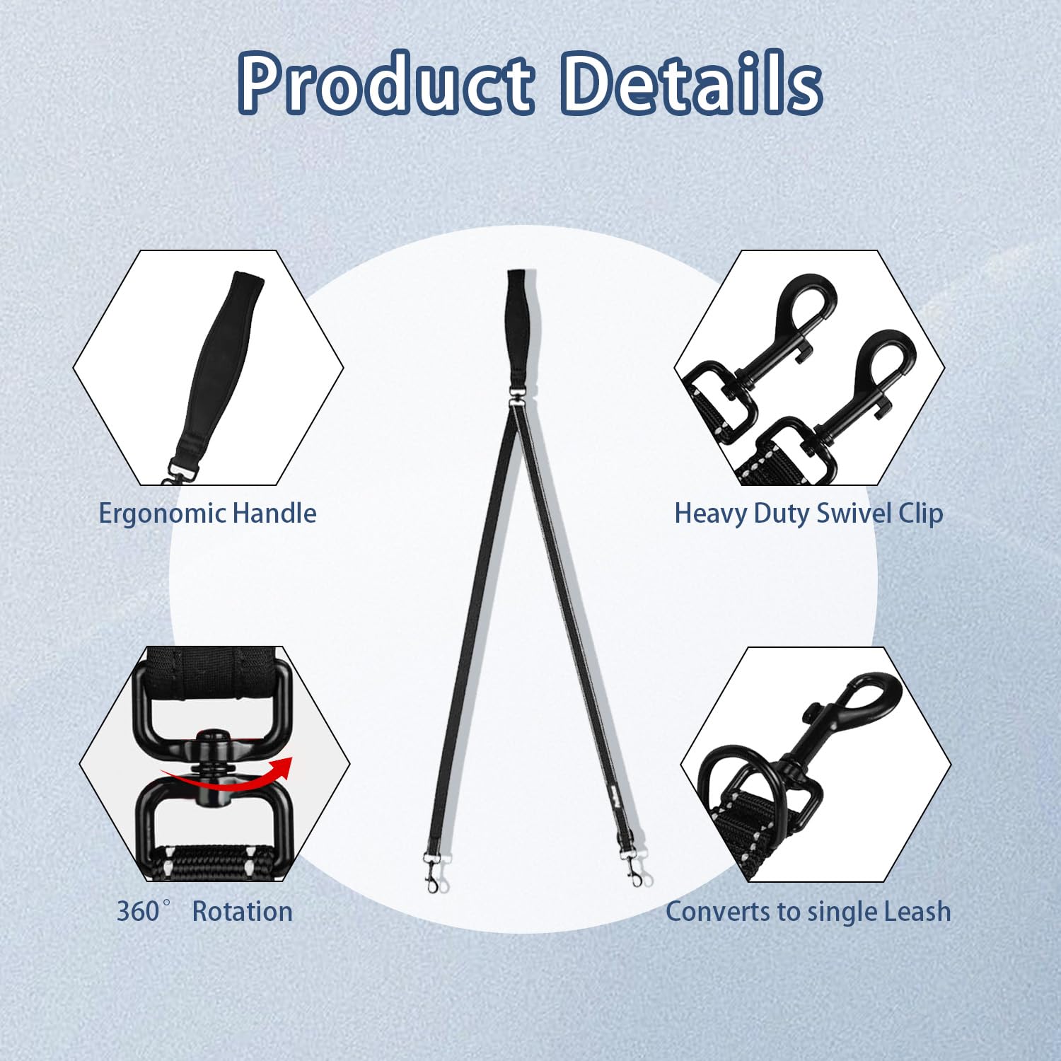 Two Point Control Dog Leash, Double Ended Lead for Dogs Nylon Single Lead - Image 4