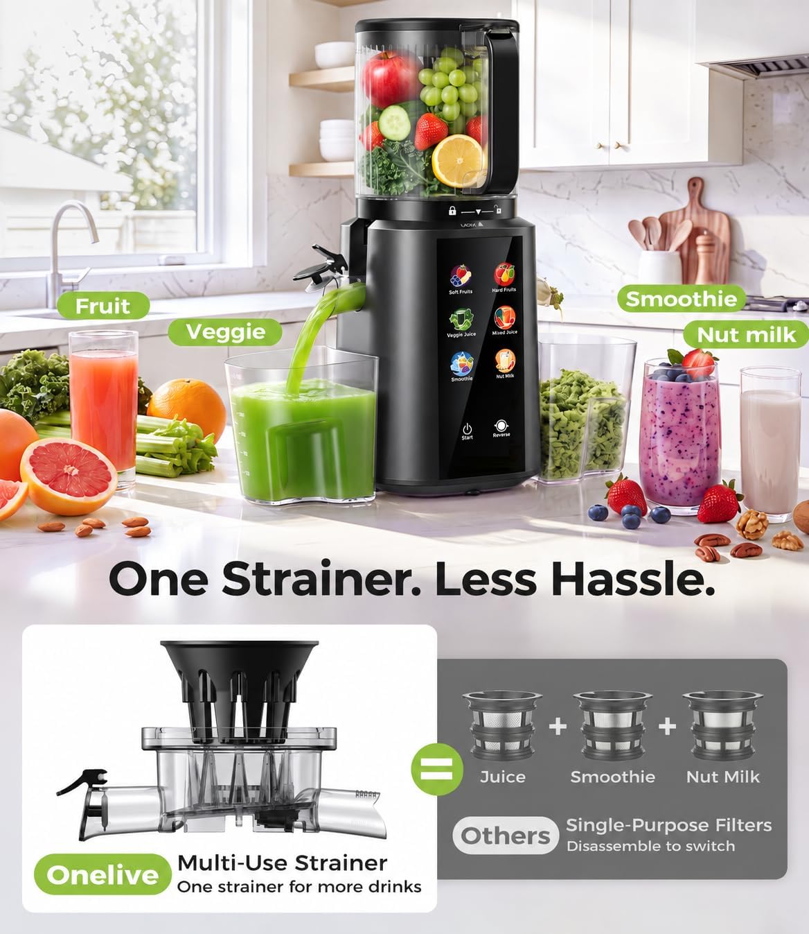  Cold Press Juicer Machine, 6.5" Wide Chute, 3L, Easy to Clean thumbnail