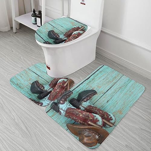 Miniatura 6 de Juego de alfombras de baño de madera verde occidental, alfombras de baño para 3 piezas, suaves y cómodas, absorción de agua, antideslizantes, más