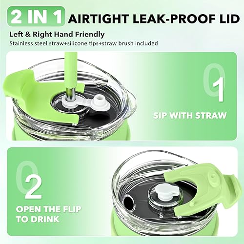 Miniatura 4 de Vaso de 40 onzas con asa y tapa con pajilla, botellas de agua de acero inoxidable aisladas, taza de viaje para café a prueba de fugas, vasos de