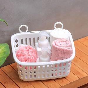 JOROBURO Hanging Shower Caddy Sturdy Plastic Draining Holes Space Saving Simple Hanging Laundry Basket Plastic Hanging Shower Caddy