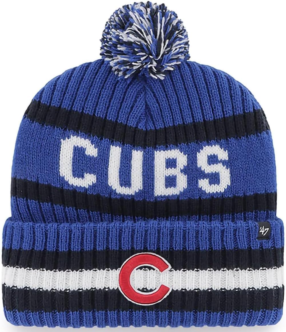 47 MLB Unisex-Adult Primary Logo Bering Cuffed Knit Pom Beanie Hat One Size