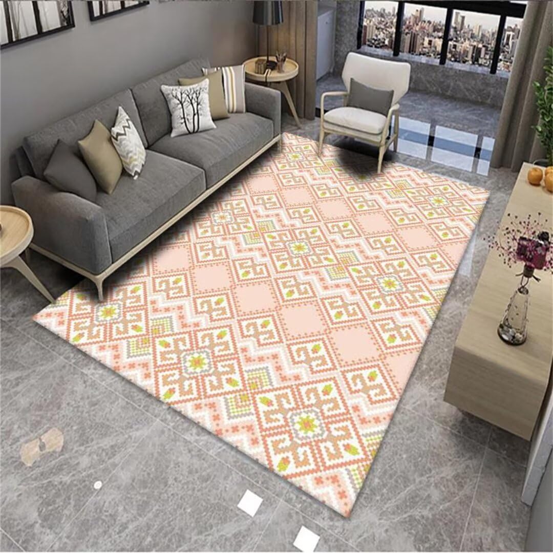 Tapis salon doux et alaise pour chien rose au design géométrique