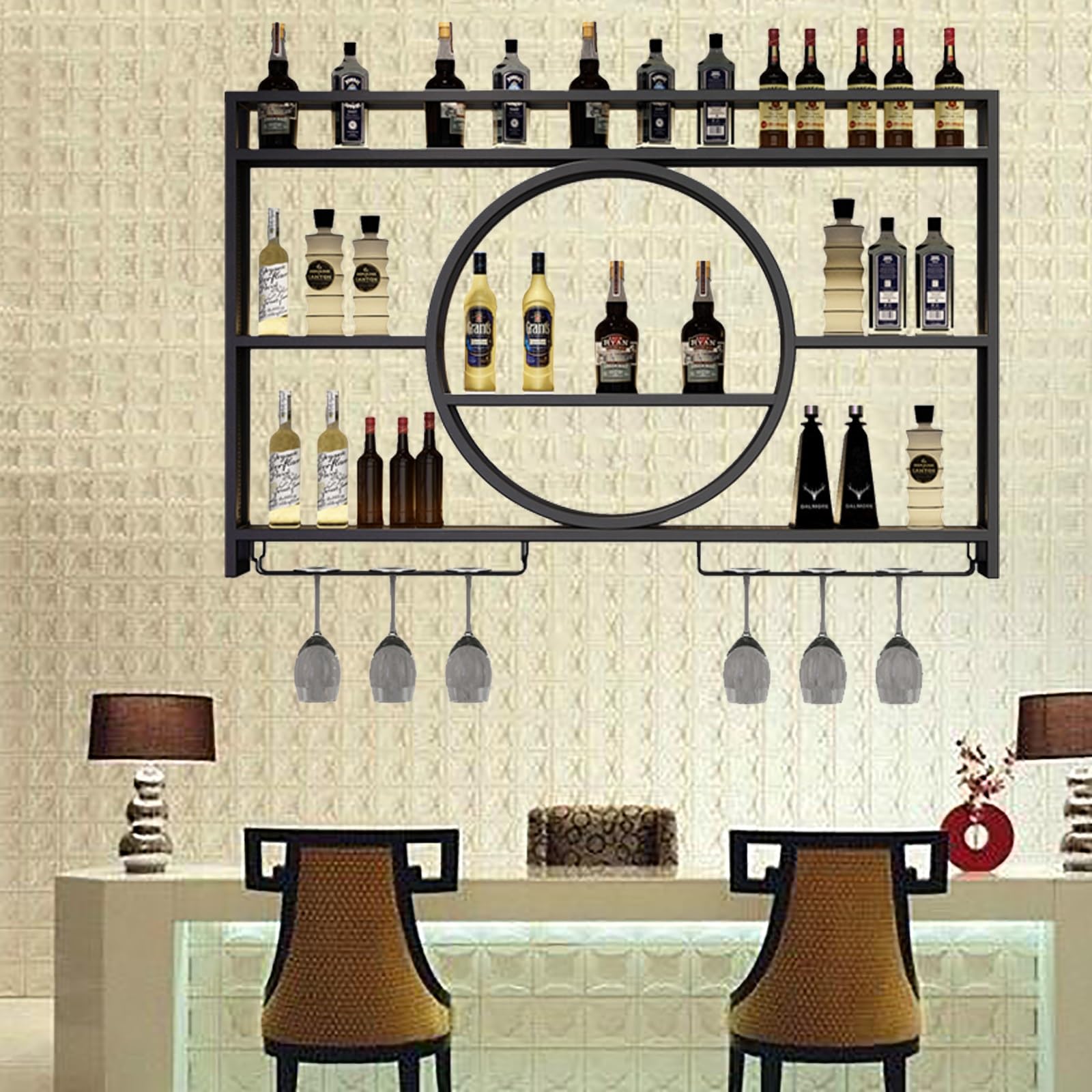 Casier à vin mural en tuyau rustique et étagère de bar suspendue