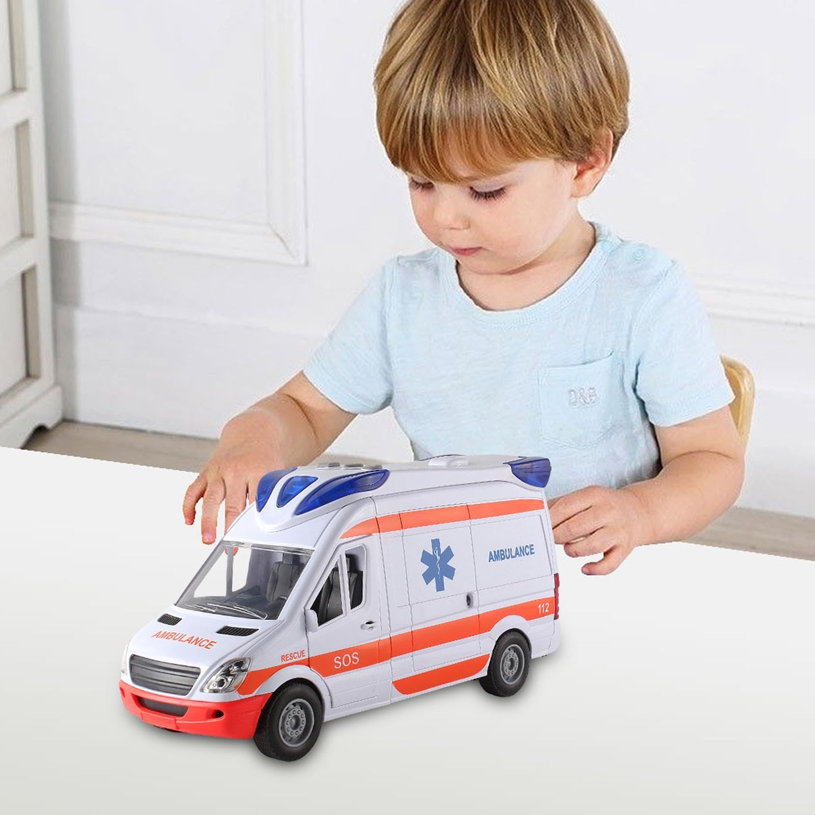 Generico Toy Ambulance Rescue Vehicle | Large Kids Ambulance Car With Stretcher, Opening Back Door, Lights & Sounds | Role-Play Rescue Toy For Children Ages 3-8