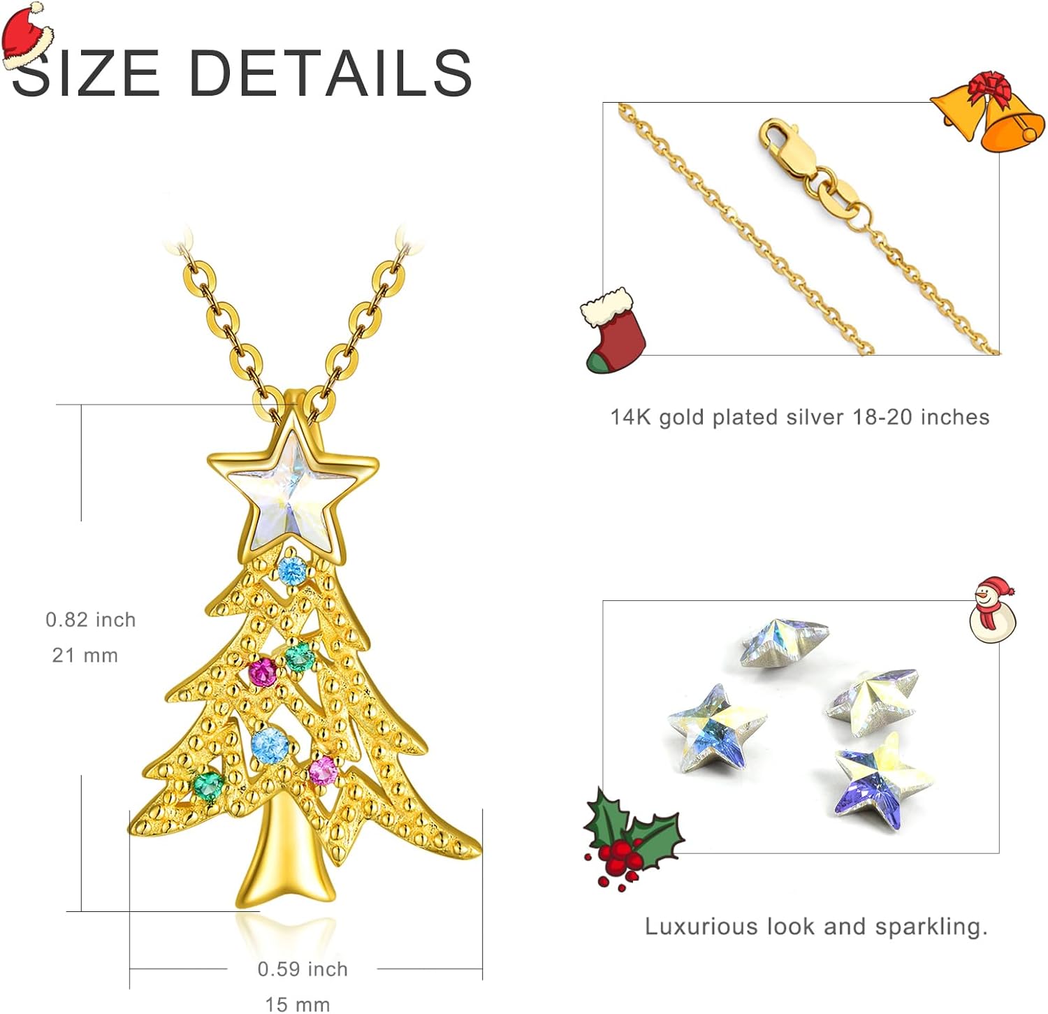 AOBOCO 925 Sterling Silver Christmas Necklace with Crystals from Austria, Christmas Jewelry Gifts for Girls Daughter Teens - Image 5