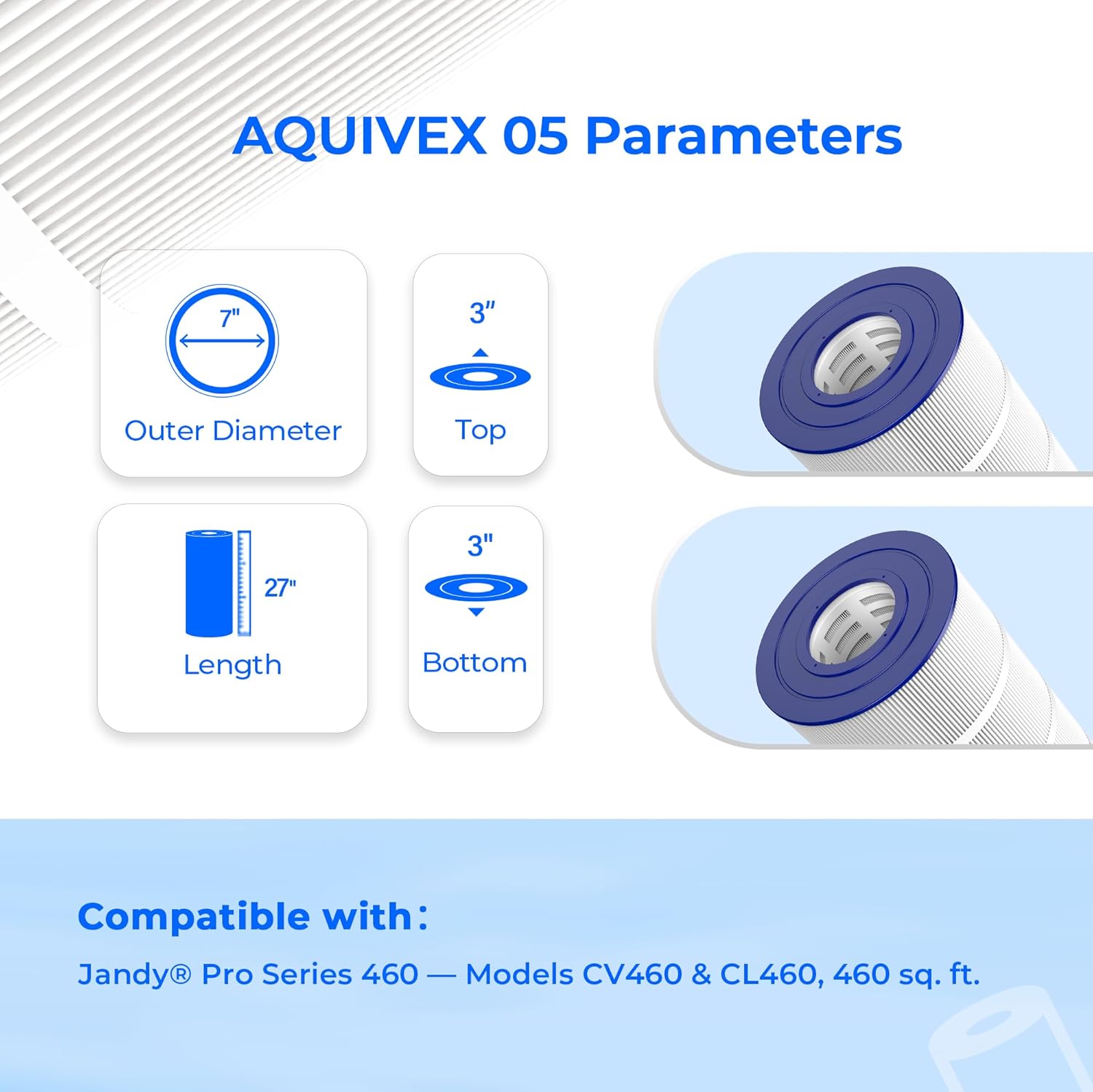 CL460 Jandy Pool Filter Cartridge, Compatible with Jandy CL460, CV460, APCC7354, A0558000, R0554600, Pleatco PJAN115-PAK4, Unicel C-7468, Filbur FC-0810, FC-6410, Aladdin 21501 (4 Pack) - Image 3
