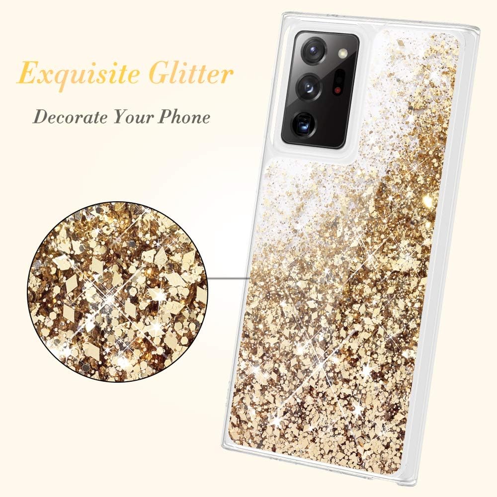 Caka Galaxy Note 20 Ultra Glitter Case, Galaxy Note 20 Ultra Phone Case Clear Bling Liquid Sparkle for Girls Women Flowing Quicksand Glitter Case for Samsung Galaxy Note 20 Ultra (Gold)