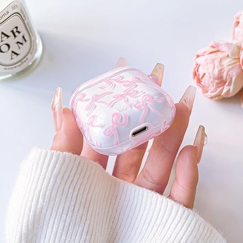 Miniatura 4 de Lovmooful Funda compatible con AirPods 21, bonita cinta transparente con bonito diseño de cadena de perlas para mujeres y niñas, funda protectora de