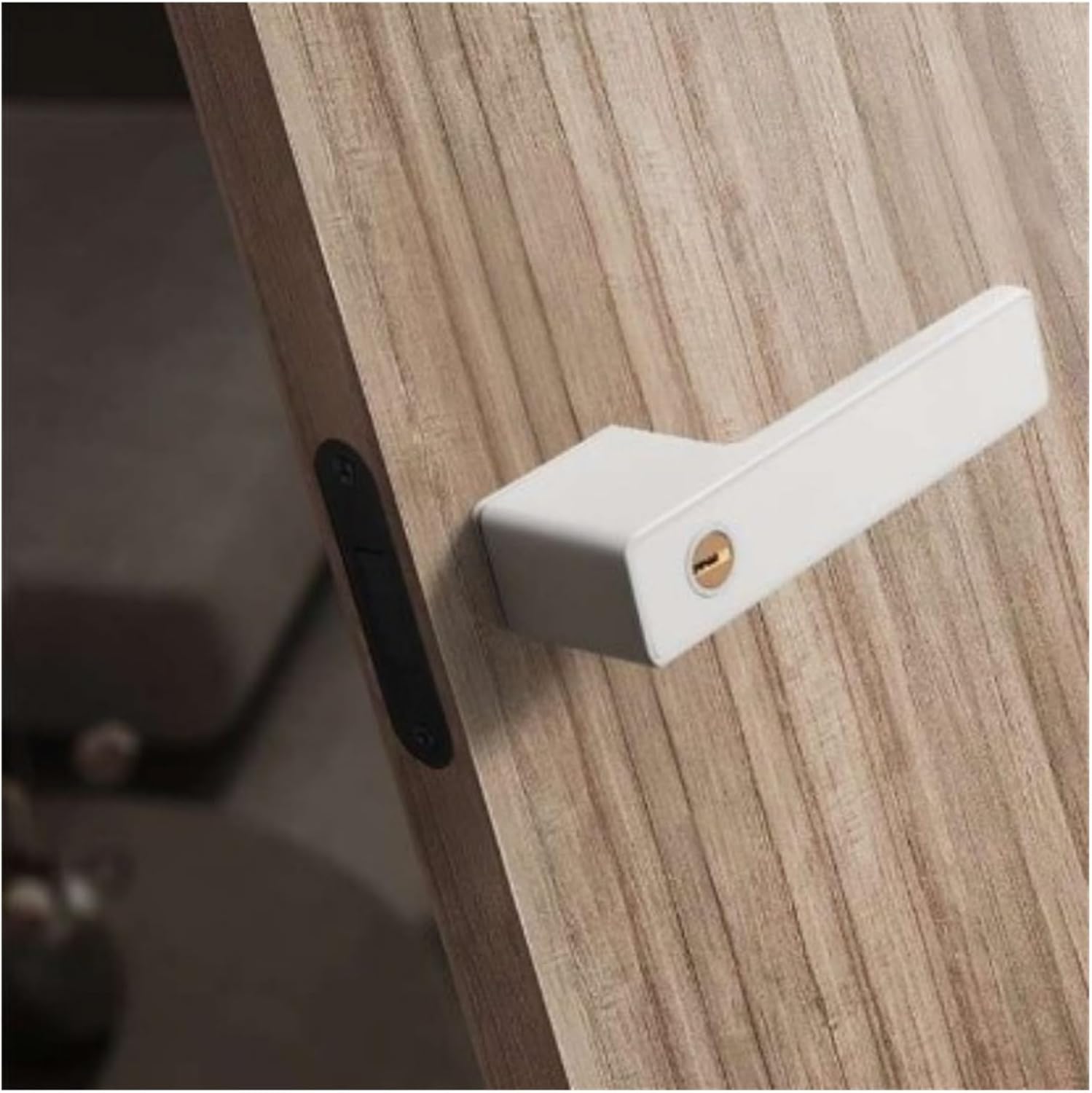 Extremely Simple Ecological Door Lock one Font Indoor Bedroom Room Door Lock Magnetic Silent one-Button Anti-Lock Handle(White)