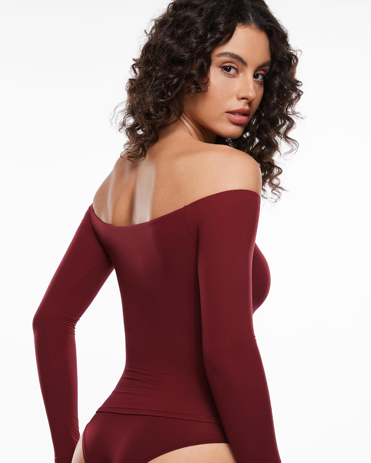 INLYRIC Women's Inbarely Soft Off The Shoulder Double Lined Long Sleeve Tops Going Out Slim Fitted Sexy Trendy T-Shirts - Image 4